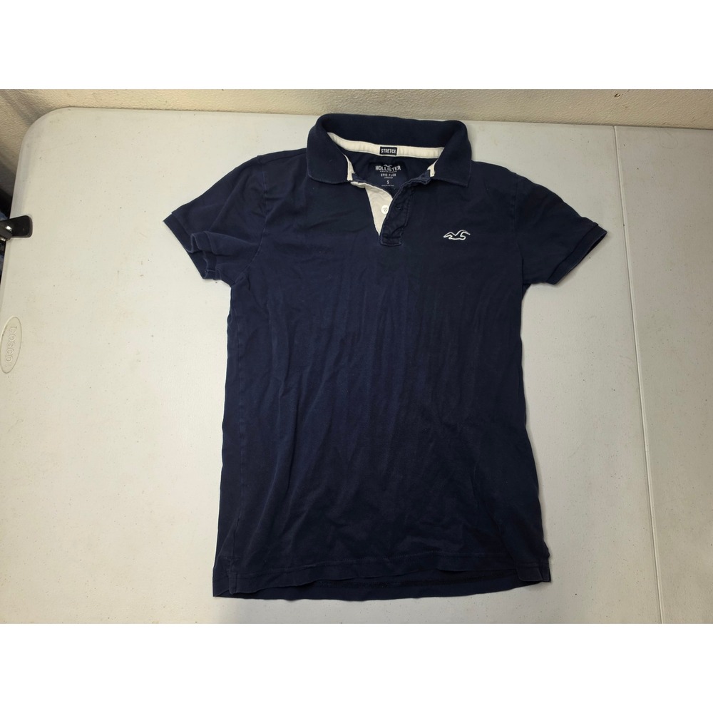 Hollister Epic Flex Navy Blue Polo Shirt Mens Small Short Sleeve Stretch Pique